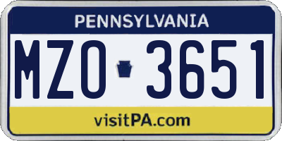 PA license plate MZO3651