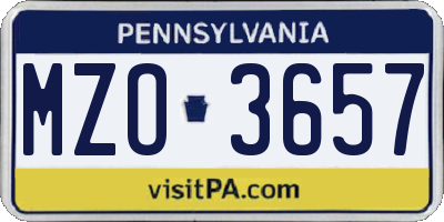 PA license plate MZO3657