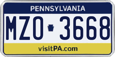 PA license plate MZO3668
