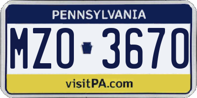 PA license plate MZO3670