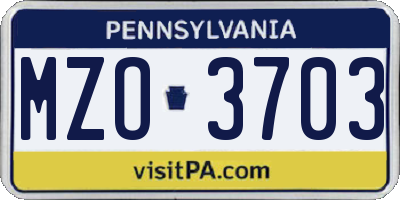 PA license plate MZO3703