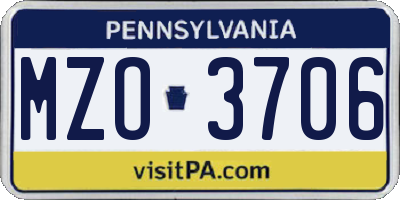 PA license plate MZO3706