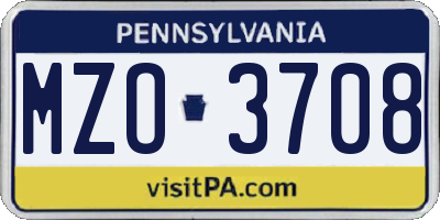 PA license plate MZO3708