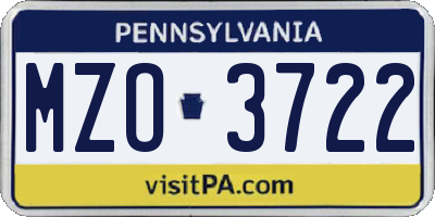 PA license plate MZO3722