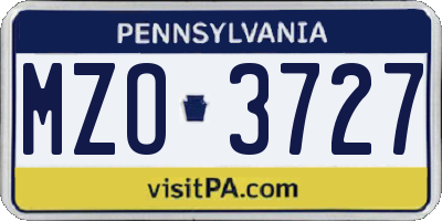 PA license plate MZO3727