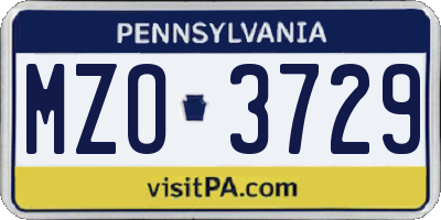 PA license plate MZO3729
