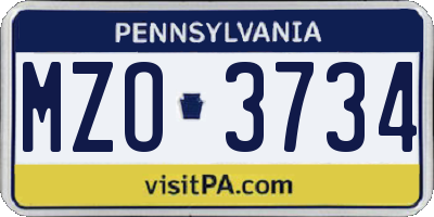 PA license plate MZO3734