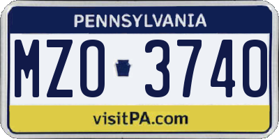 PA license plate MZO3740