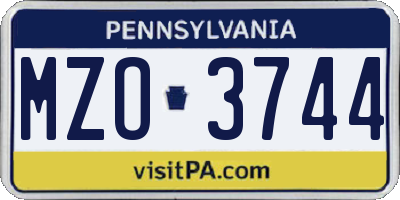 PA license plate MZO3744