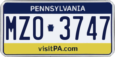 PA license plate MZO3747