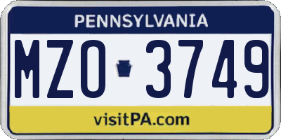 PA license plate MZO3749