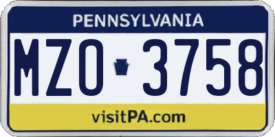 PA license plate MZO3758