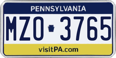 PA license plate MZO3765