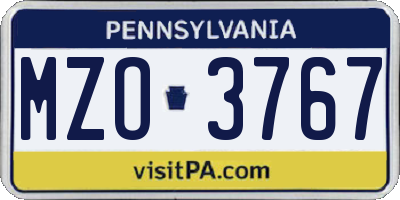 PA license plate MZO3767