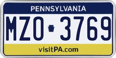 PA license plate MZO3769