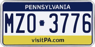 PA license plate MZO3776
