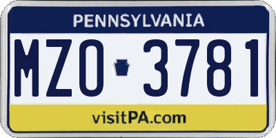 PA license plate MZO3781