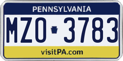 PA license plate MZO3783