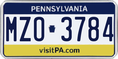 PA license plate MZO3784