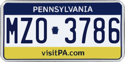 PA license plate MZO3786