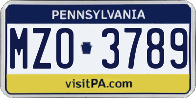 PA license plate MZO3789