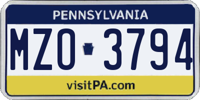 PA license plate MZO3794