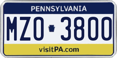 PA license plate MZO3800