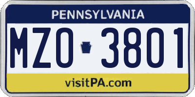 PA license plate MZO3801