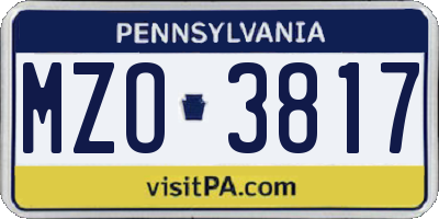 PA license plate MZO3817