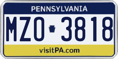 PA license plate MZO3818