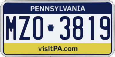 PA license plate MZO3819