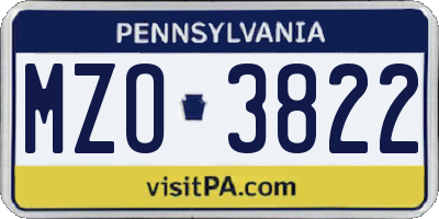 PA license plate MZO3822