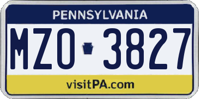 PA license plate MZO3827