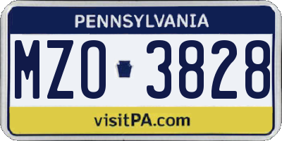 PA license plate MZO3828