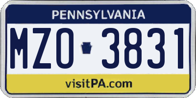 PA license plate MZO3831