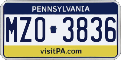 PA license plate MZO3836