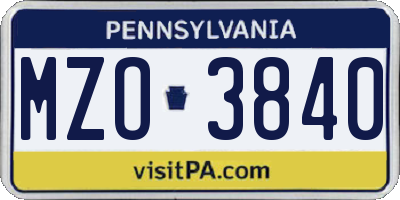 PA license plate MZO3840