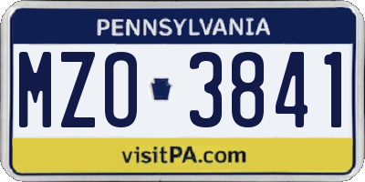 PA license plate MZO3841