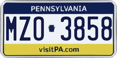 PA license plate MZO3858
