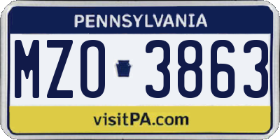 PA license plate MZO3863