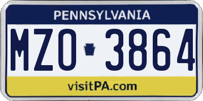 PA license plate MZO3864