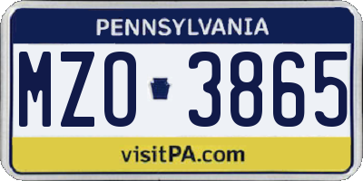 PA license plate MZO3865