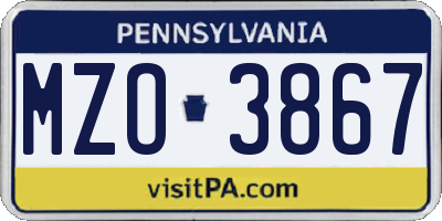 PA license plate MZO3867