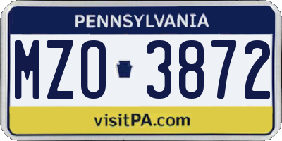PA license plate MZO3872