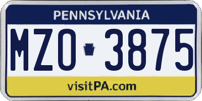 PA license plate MZO3875