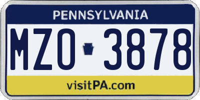 PA license plate MZO3878
