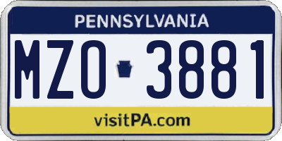 PA license plate MZO3881