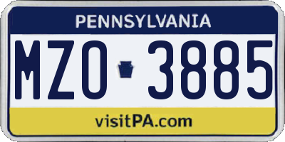 PA license plate MZO3885