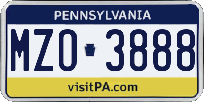 PA license plate MZO3888
