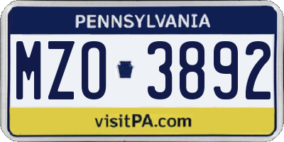 PA license plate MZO3892